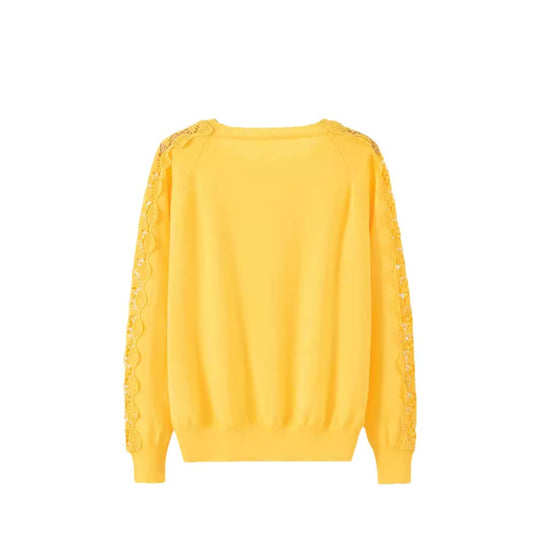 Damen Eleganter Pullover mit Spitzenärmeln und raffiniertem Design EB