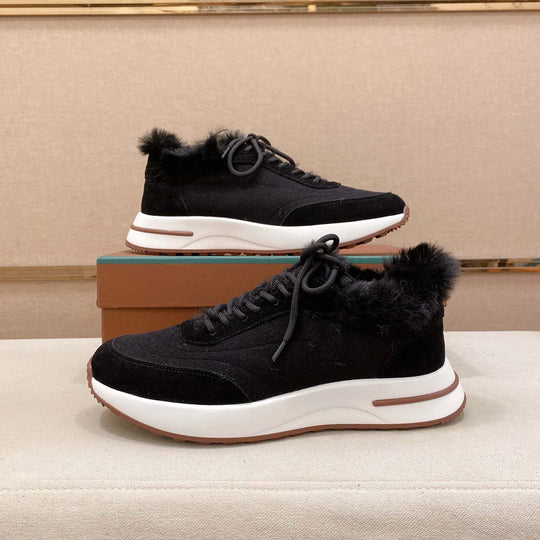 Damen Sportliche Sneakers mit luxuriösem Fellkragen EB
