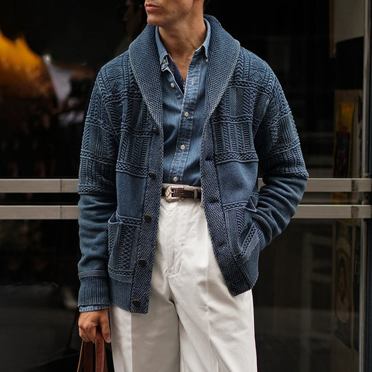 Herren Strickjacke mit innovativem Muster und großen Taschen EB