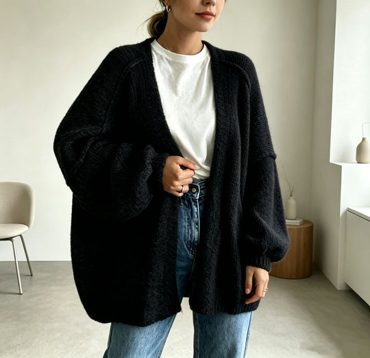 Damen Oversized Grobstrick-Cardigan mit weitem Ärmel EB