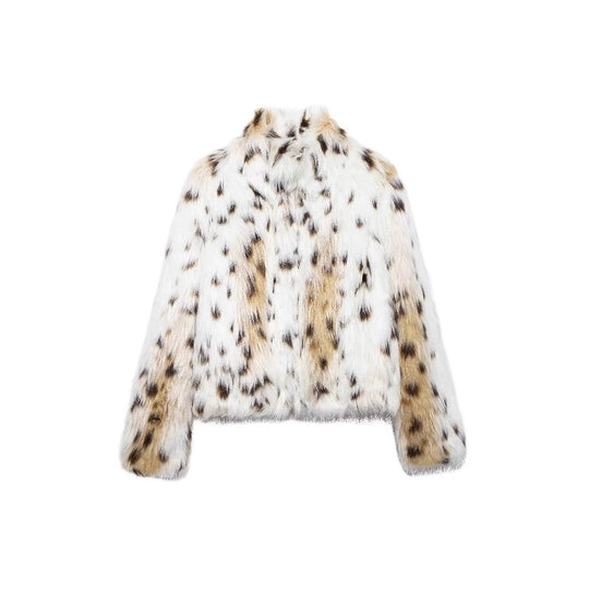 Damen Flauschige Leopardenmuster Kunstpelzjacke EB