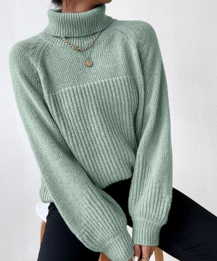 Damen Strickpullover mit hochgeschlossenem Kragen und strukturiertem Rippdesign EB