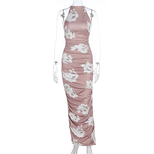 Damen Elegantes Maxikleid mit floralem Muster und Raffungen EB