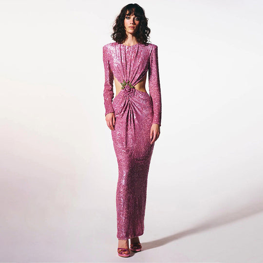 Damen Glamouröses Abendkleid mit schimmernden Pailletten und innovativen Drapierungsdetails EB