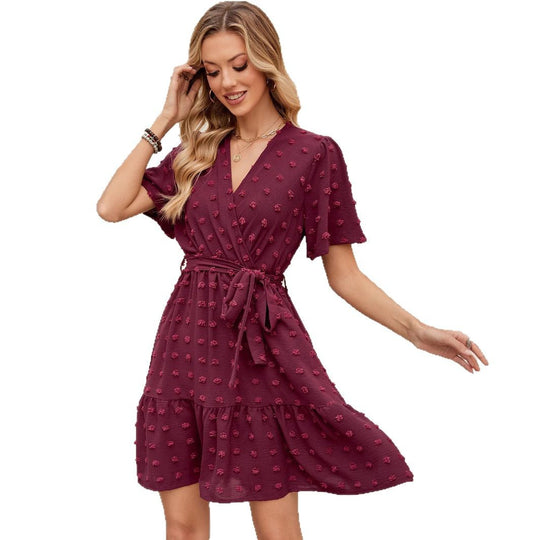 Damen Wickelkleid mit Struktur und Taillengürtel EB
