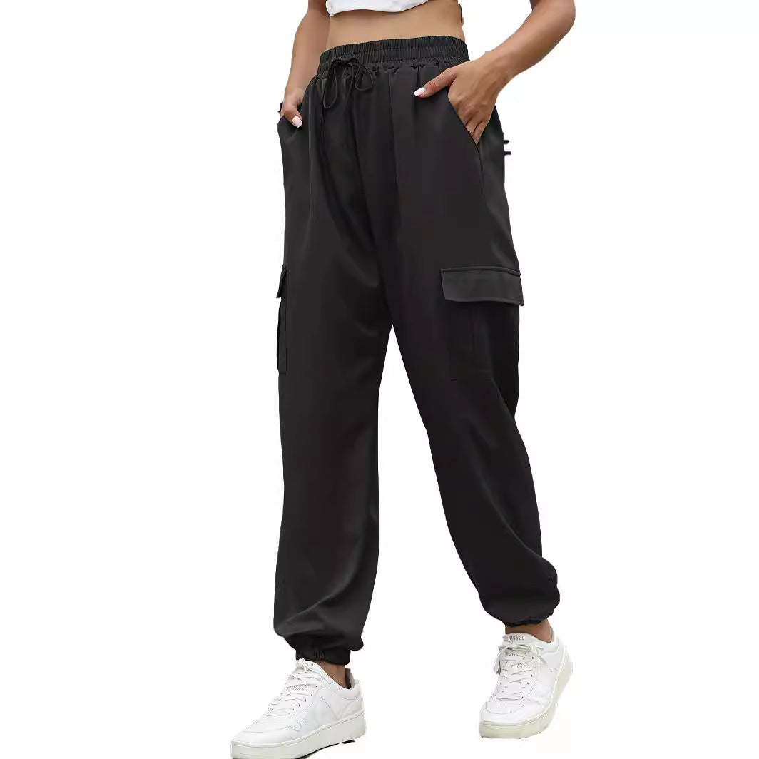 Damen Bequeme Cargo-Hose mit elastischem Bund und seitlichen Taschen EB