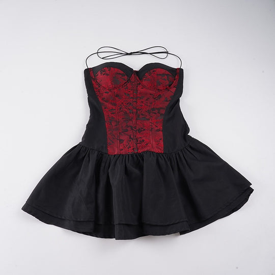 Damen Spitzen-Cocktailkleid mit raffiniertem Bustier-Oberteil und voluminösem Rock EB
