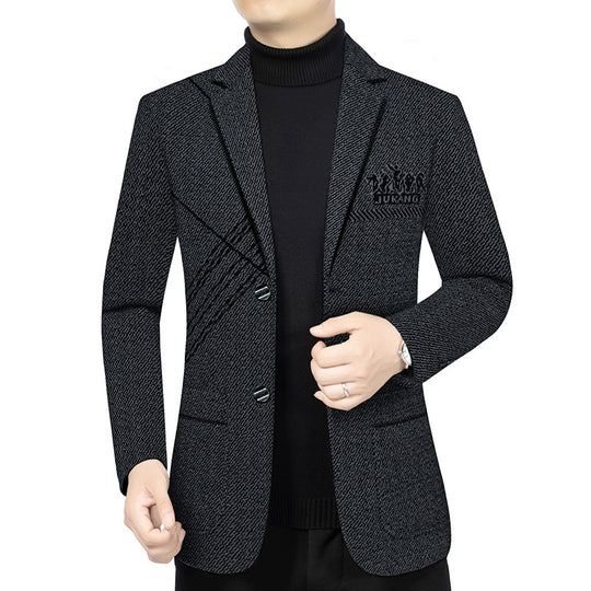 Herren Taillierter Strickblazer im Bouclé-Look mit aufgesetzten Taschen EB