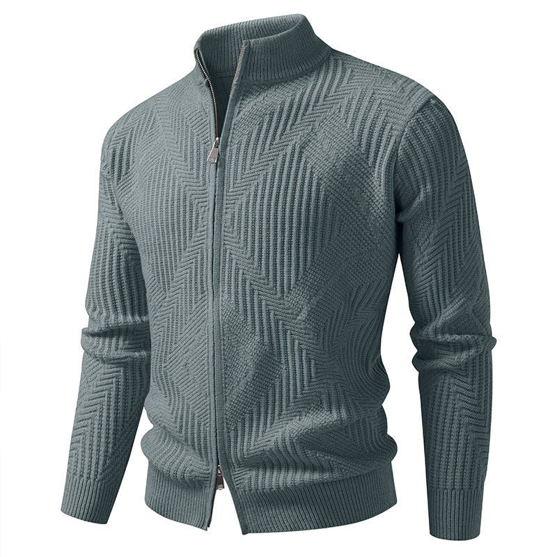 Herren nan Reißverschluss-Cardigan mit geometrischem Fischgrätstrick und Stehkragen EB