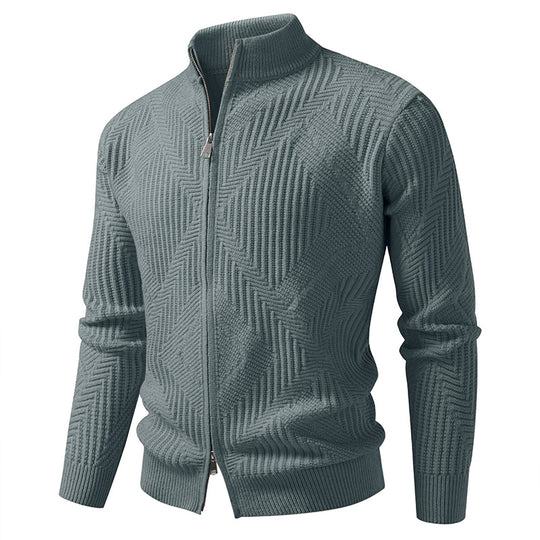 Herren nan Reißverschluss-Cardigan mit geometrischem Fischgrätstrick und Stehkragen EB