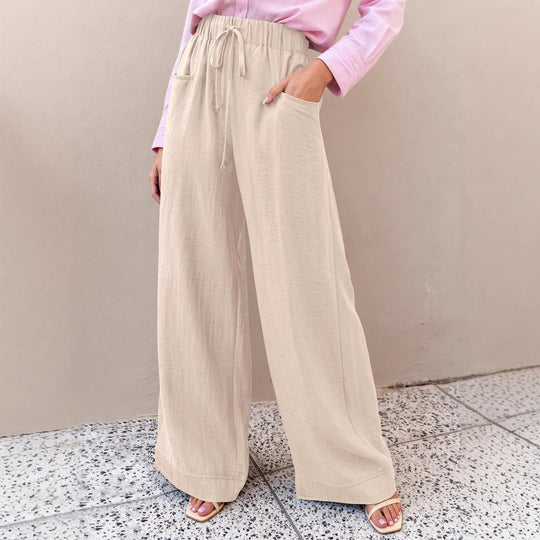 Damen Weit geschnittene Sommerhose mit elastischem Bund und frontalen Taschen EB