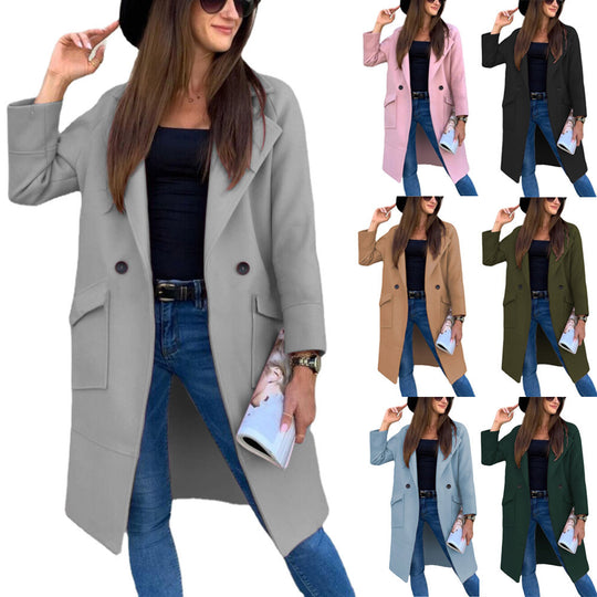 Damen lässiger Oversized-Mantel mit modernen Taschen und elegantem Revers EB