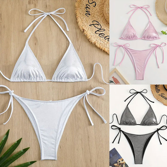 Damen Triangel-Bikini mit glitzerndem Netzdesign EB