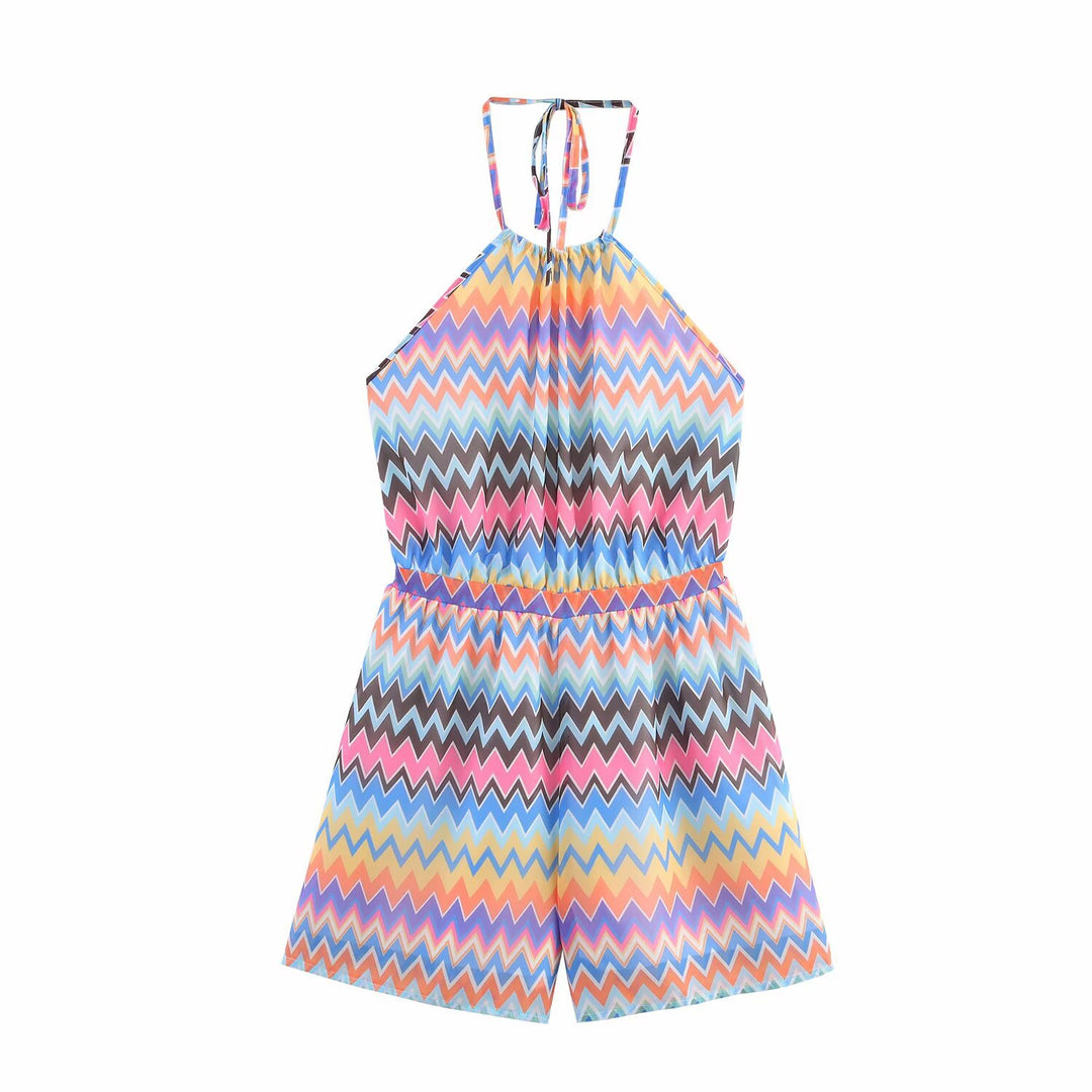 Damen Jumpsuit mit raffiniertem Zickzack-Muster und verstellbaren Trägern EB