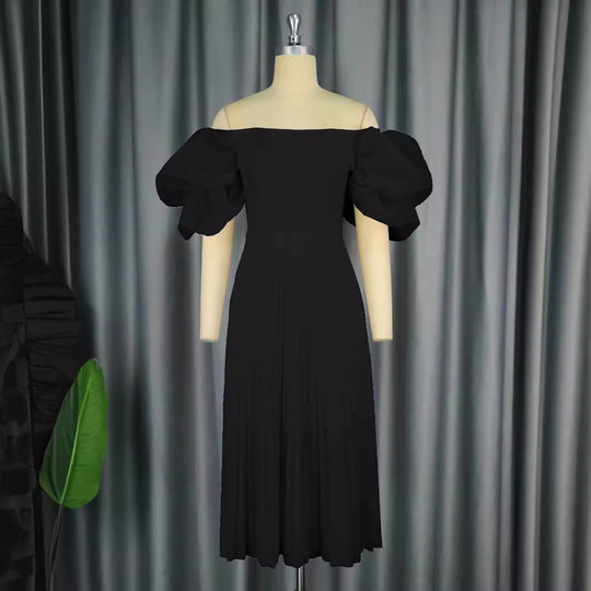 Damen Elegantes Kleid mit voluminösen Puffärmeln und schwingendem Rock EB