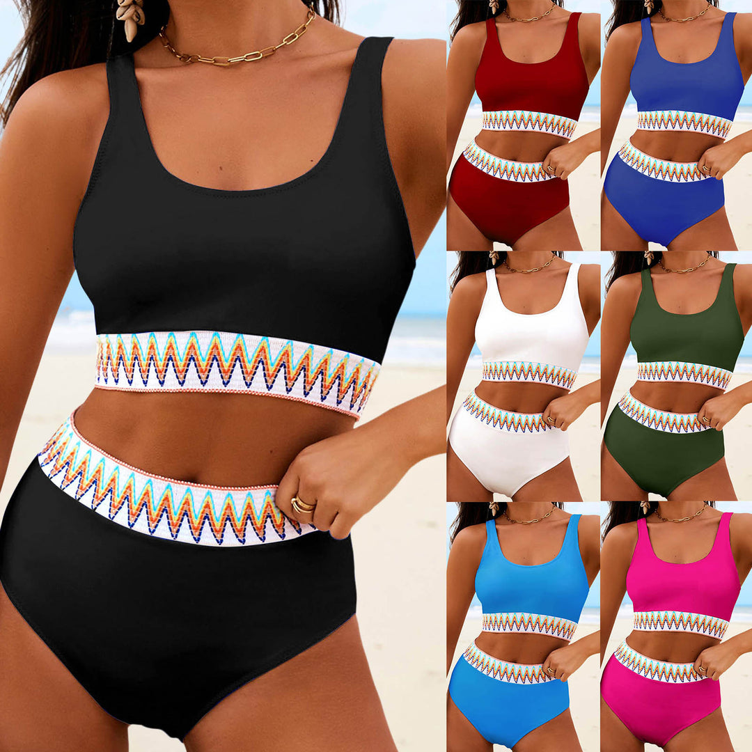 Damen Hoch tailliertes Bikini-Set mit modischem gestreiftem Bund EB