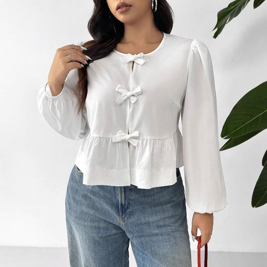 Damen Bluse mit romantischen Rüschendetails und Schleifen EB