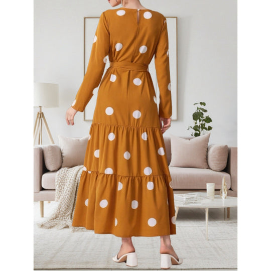 Damen Maxikleid mit buntem Polka-Dot-Muster und Taillengürtel EB