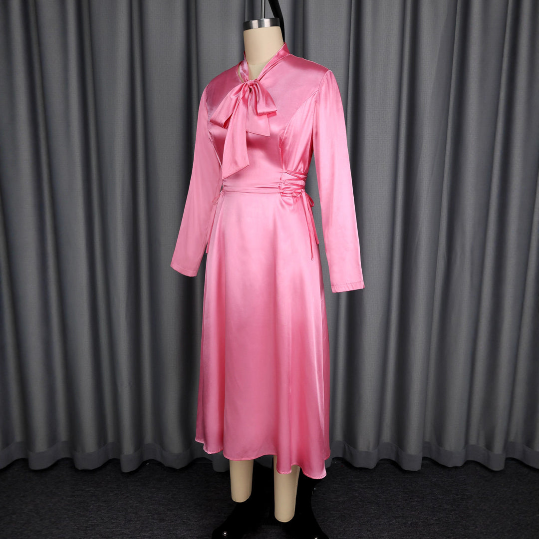 Damen Elegantes Midikleid mit Raffinierter Schleifenbindung EB