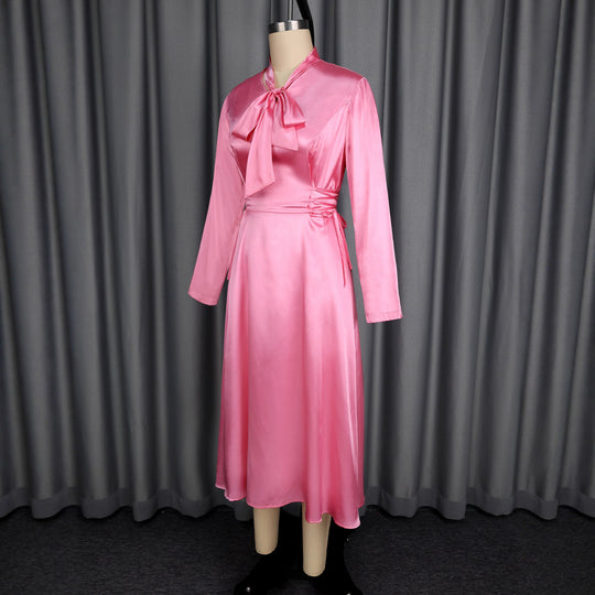 Damen Elegantes Midikleid mit Raffinierter Schleifenbindung EB