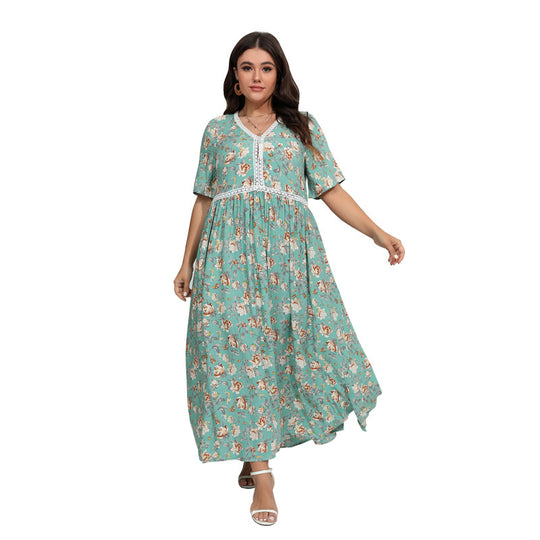 Damen Maxikleid mit floralem Design und V-Ausschnitt EB