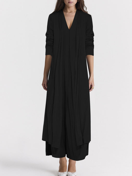 Damen luftiger Maxi-Rock mit elegantem V-Ausschnitt und fließendem Schnitt EB
