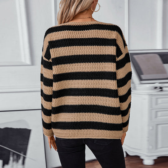 Damen lockerer Strickpullover im maritimen Streifendesign EB