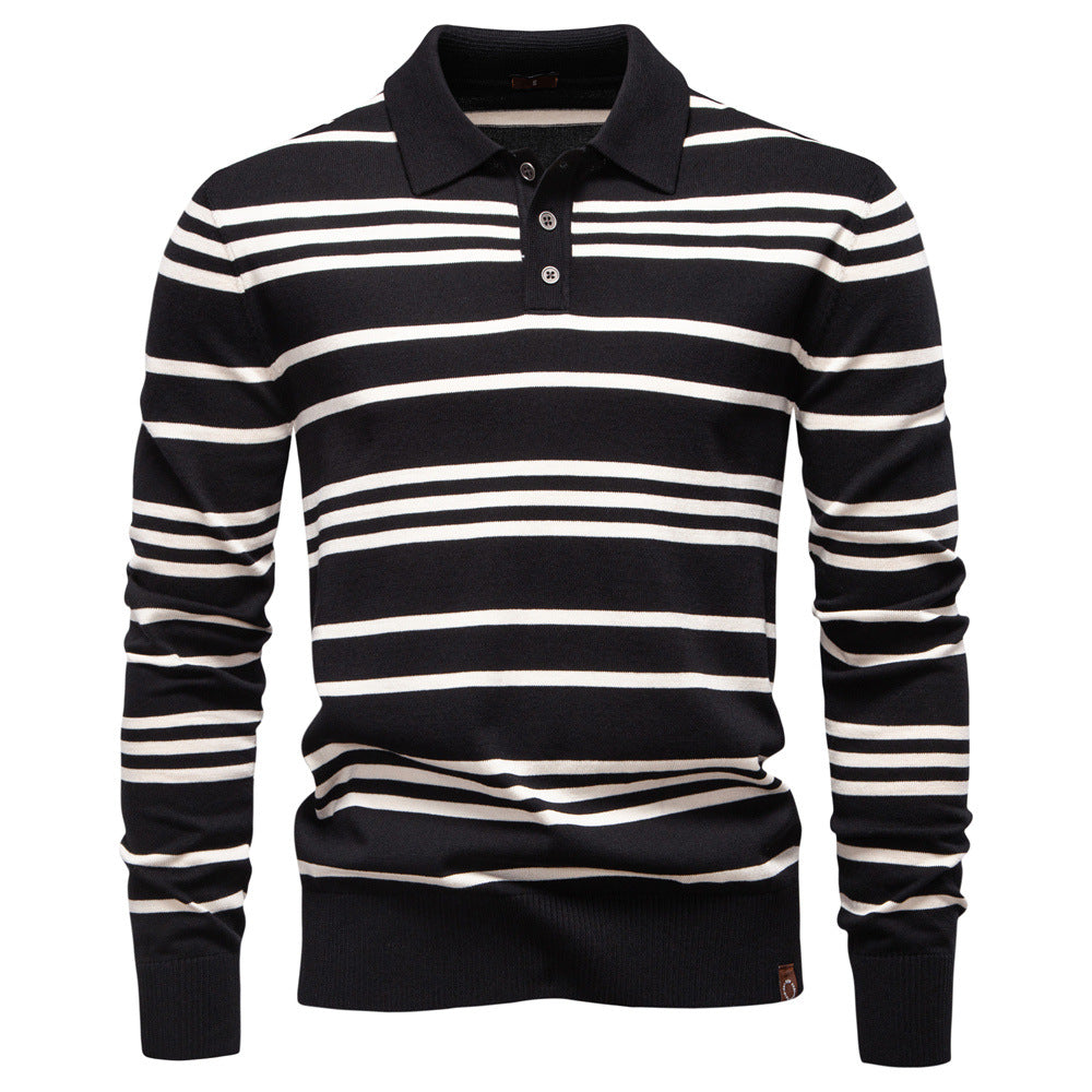 Herren Polo-Pullover mit modischem Streifenmuster und leichter Struktur EB