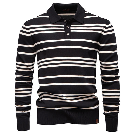 Herren Polo-Pullover mit modischem Streifenmuster und leichter Struktur EB
