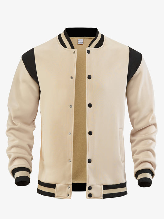 Herren nan legere Baseballjacke in Sweatqualität mit Druckknopfleiste geripptem Kragen und kontrastierendem Schulterbesatz EB