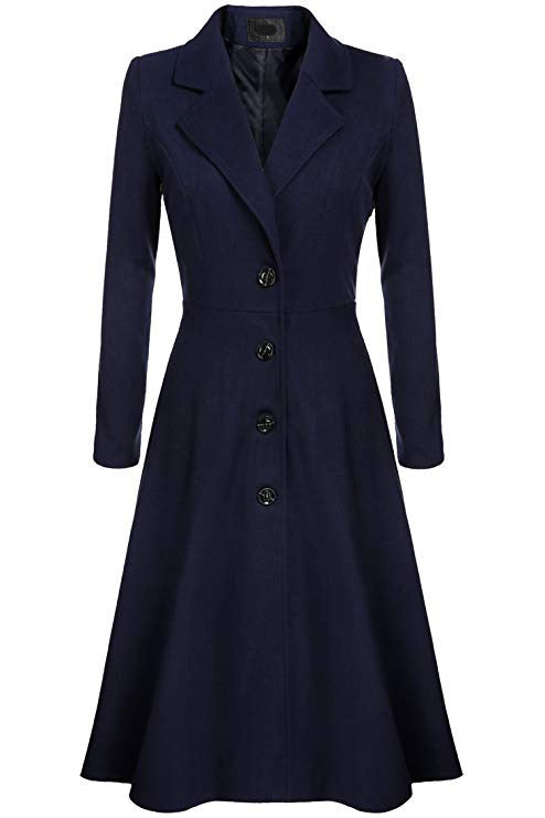Damen Eleganter Wollmantel mit tailliertem Schnitt und langen Ärmeln EB