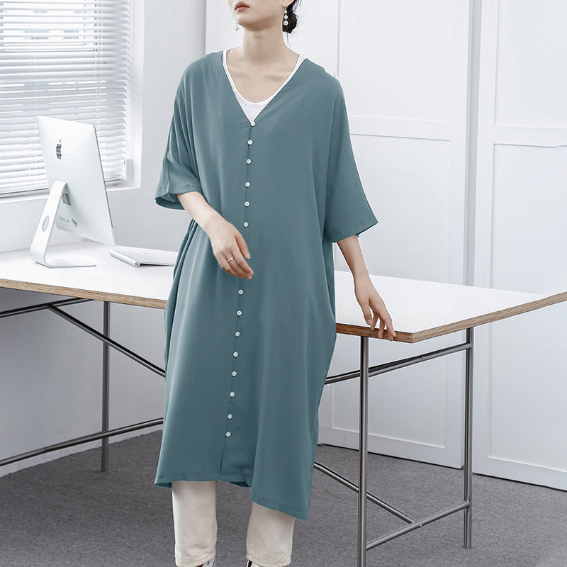 Frauen Langes Knopf-up Maxi Kleid EB