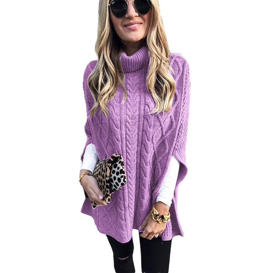 Damen Strickponcho mit hohem Kragen EB