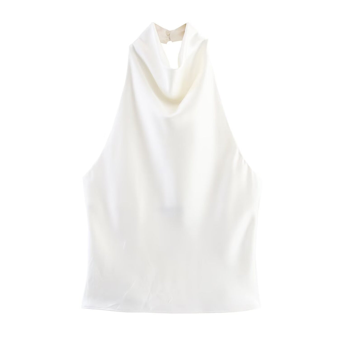 Damen elegantes Haltertop mit fließendem Schnitt und dekorativen Details EB