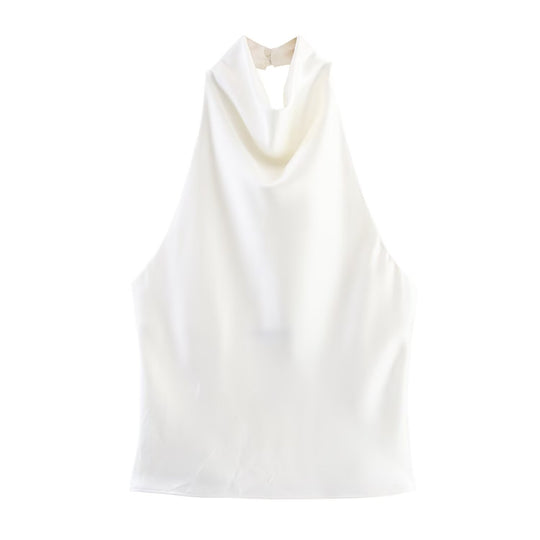Damen elegantes Haltertop mit fließendem Schnitt und dekorativen Details EB