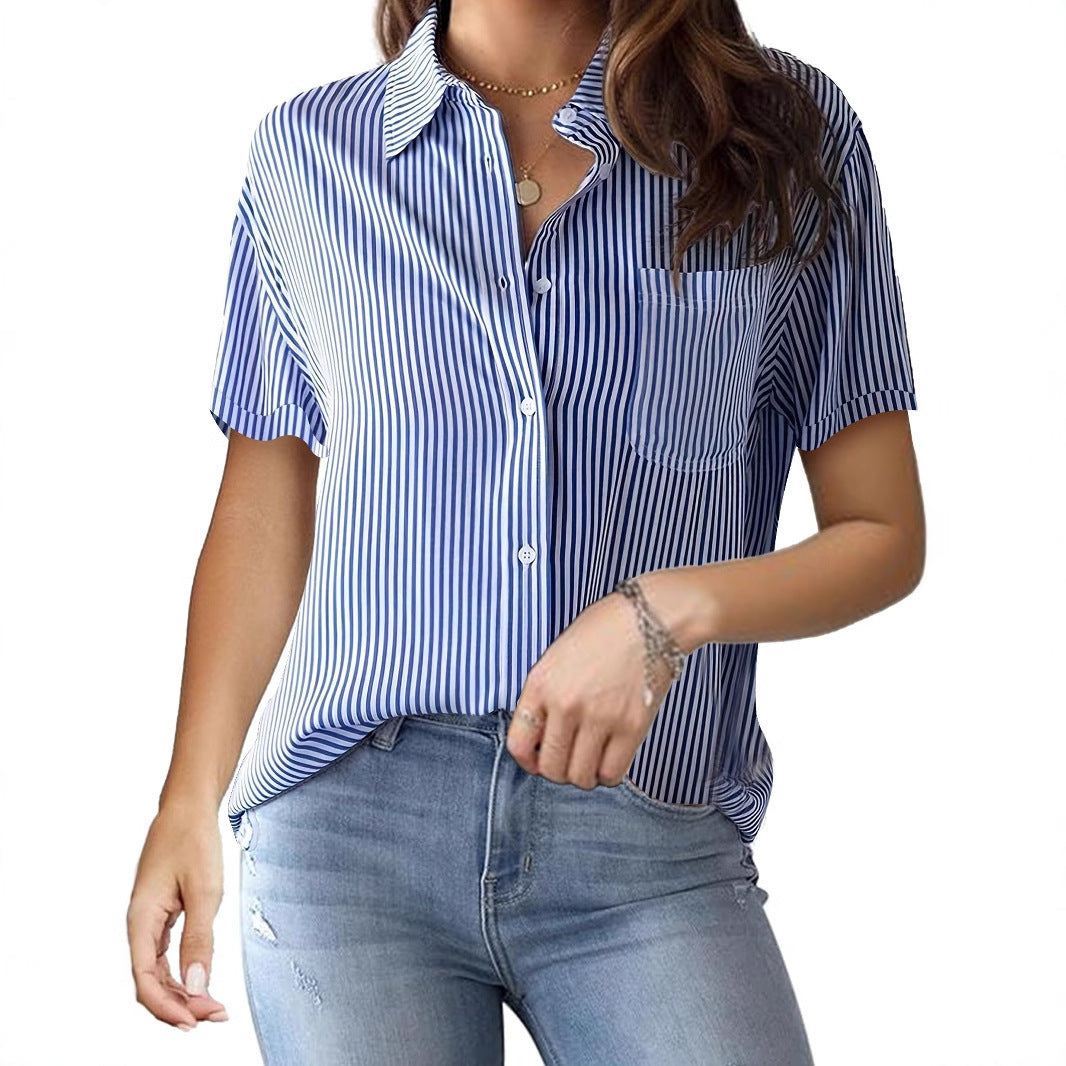 Damen Kurzarmbluse mit elegantem Streifenmuster und bequemen Schnitt EB