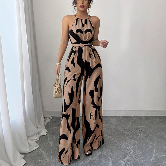 Damen Modischer Jumpsuit mit Spaghettiträgern und weitem Bein EB