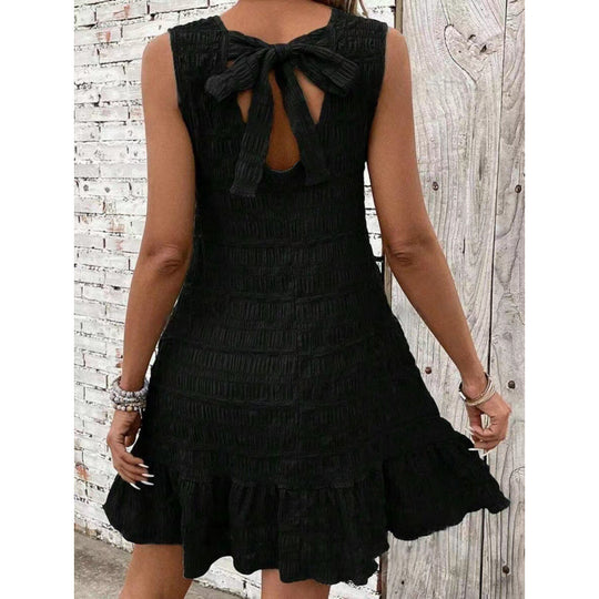 Damen lässiges Sommerkleid mit Rüschensaum und strukturiertem Stoff EB