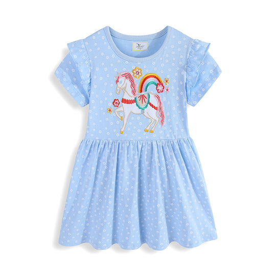 Mädchen Sommerkleid mit niedlichem Einhornmotiv und Rüschendetails EB