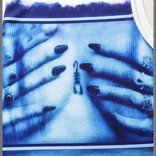 Damen Crop-Top mit kreativem Fotodruck und figurschmeichelndem Schnitt EB