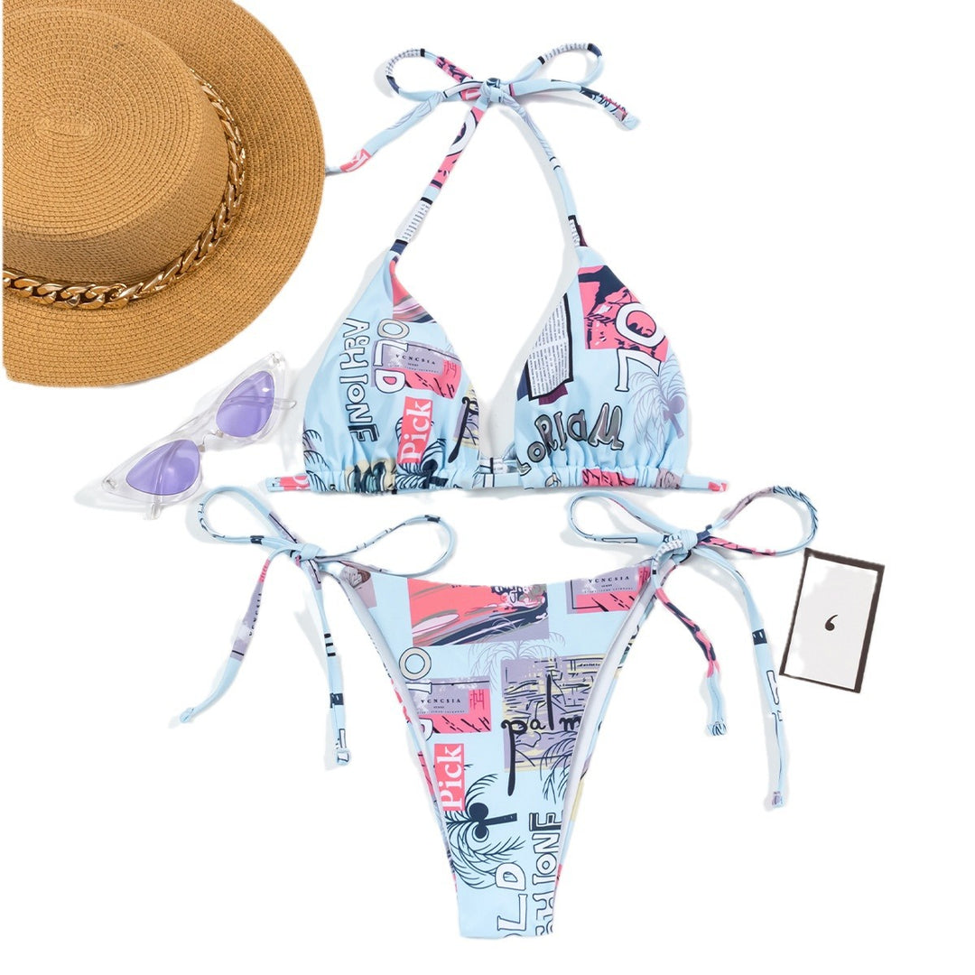 Damen verstellbarer Triangel-Bikini mit modischem Druck EB
