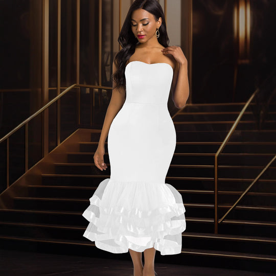 Damen Figurbetontes Abendkleid mit voluminösem Rüschen-Saum EB