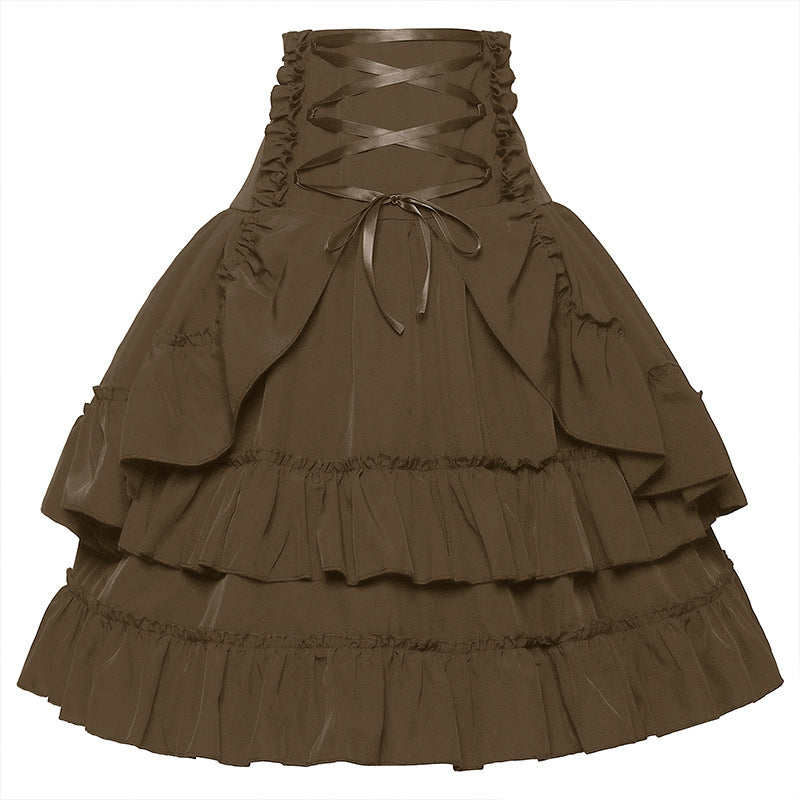 Damen nan gestufter Gothic-Lolita Tellerrock mit hochgeschnittener Schnürtaillenbesatz Eb