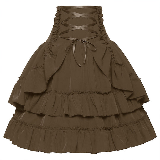 Damen nan gestufter Gothic-Lolita Tellerrock mit hochgeschnittener Schnürtaillenbesatz Eb
