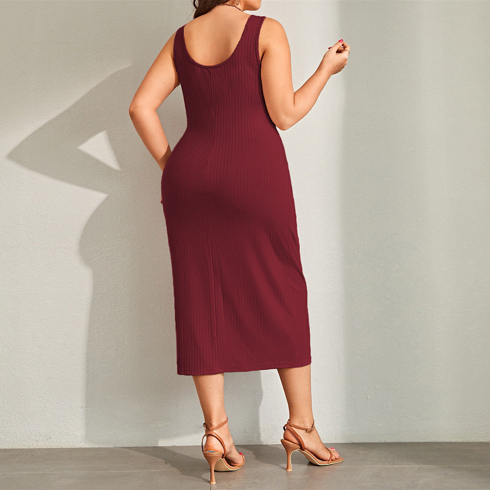 Damen figurbetontes Midi-Kleid mit Knopfdetails und raffiniertem Rippdesign EB