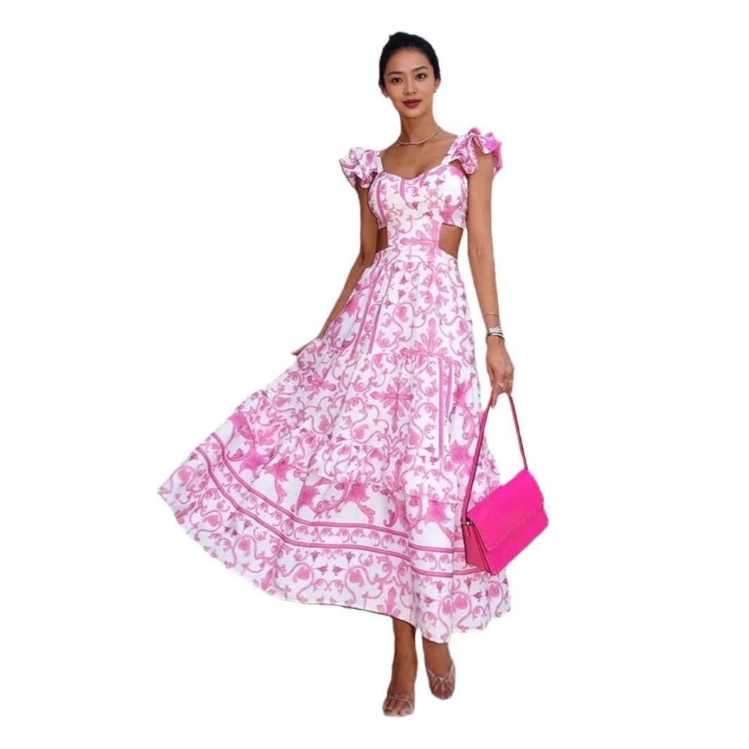 Damen Elegantes Maxikleid mit Cut-out-Design und Rüschendetails EB