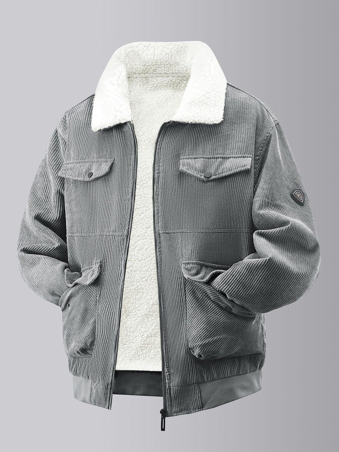 Herren kuschelige Teddy-Fleecejacke mit praktischen Brusttaschen und elastischen Bündchen EB