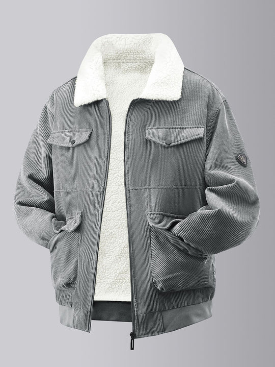 Herren kuschelige Teddy-Fleecejacke mit praktischen Brusttaschen und elastischen Bündchen EB