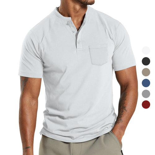 Herren Kurzarm-Henley-T-Shirt mit praktischer Brusttasche EB