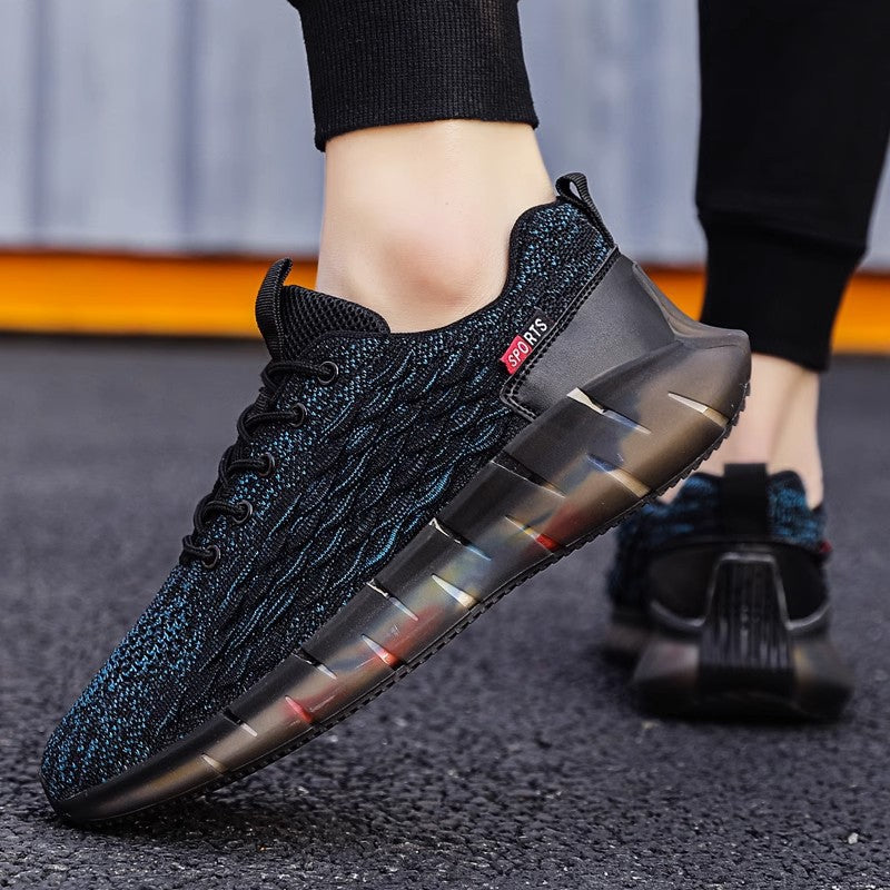 Unisex atmungsaktive Strick-Laufsneaker mit transparenter Wellenlaufsohle und gepolstertem Sockeneinstieg EB